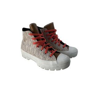 Converse All Star High Top Sneakers Women's Sz 7.5 Beige & Brown Canvas & Faux L